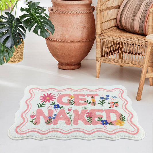 SHIYUE Cute Get Naked Flower Bath Mat,Ultra Soft and Fluffy Microfiber Water Absorption Non Slip Mat for Bedroom Kitchen Bathroom Rug(18"×26" Pink)