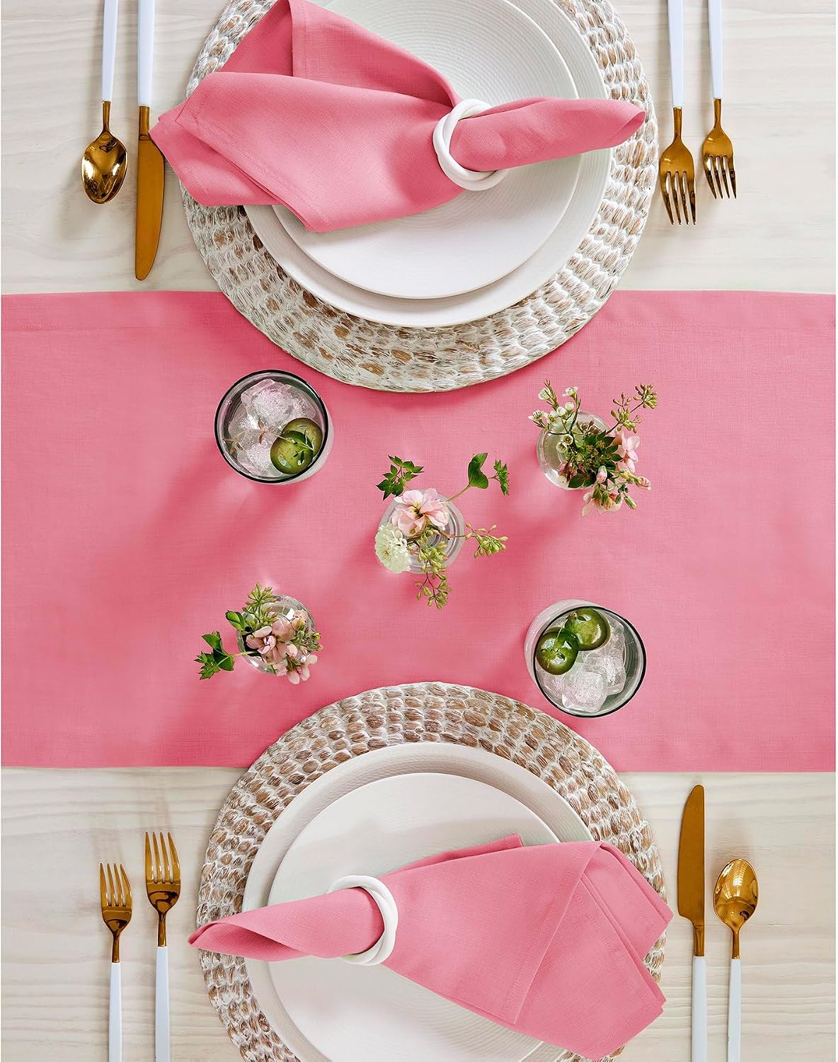 Solino Home Linen Table Runner 72 Inches Long - 100% Pure Linen Pink Carnation Table Runner 14 x 72 Inch for Summer - Fete