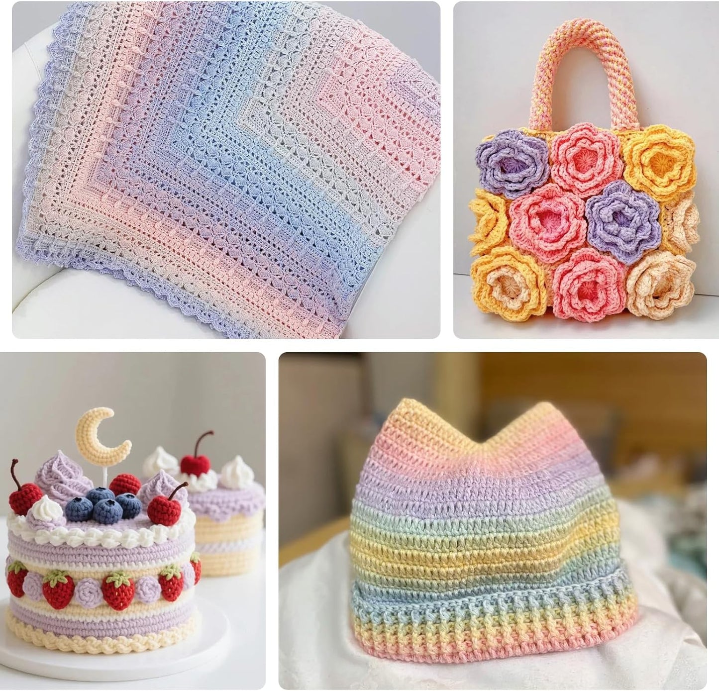 3 PCS Cake Yarn for Crocheting,100g Gradient Yarn for Making Colorful Crafts,Cotton and Acrylic Blended Crocheted Dolls, Scarves, Bags, Blankets and Other Handicrafts(Peach Blossoms)