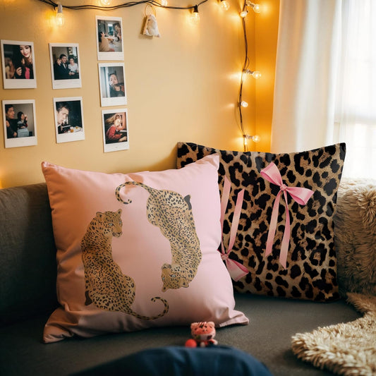 Trendy Funky Pink Cheetah Coquette Bow Lip Pillow Covers 18x18 Set of 2,Cheetah Leopard Lover Gifts for Women,Coquette Preppy Pillow Covers for Girls Room Dorm Apartment Decor