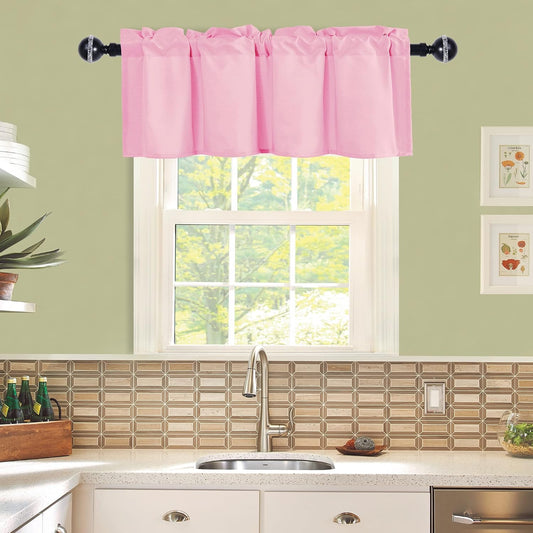 JIUZHEN Valance Curtains for Kitchen/Living Room/Basement/Bathroom Window, Thermal Insulated Short Rod Pocket Curtain Panels, Pink, 52 x 18 Inches, 1 Panel