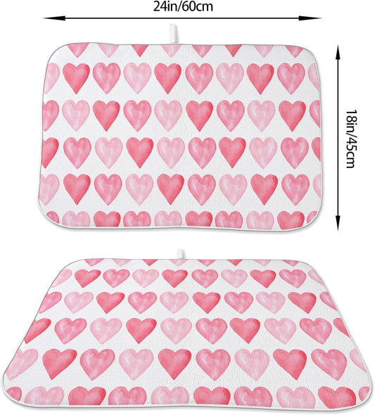 Valentine's Dish Drying Mat 18x24 Inches For Kitchen Counter Absorbent Pink Love Heart Kitchen Mother's Day Anniversary Wedding Drying Mat Pad For Home Kitchen,Dining Room,Office Decoration