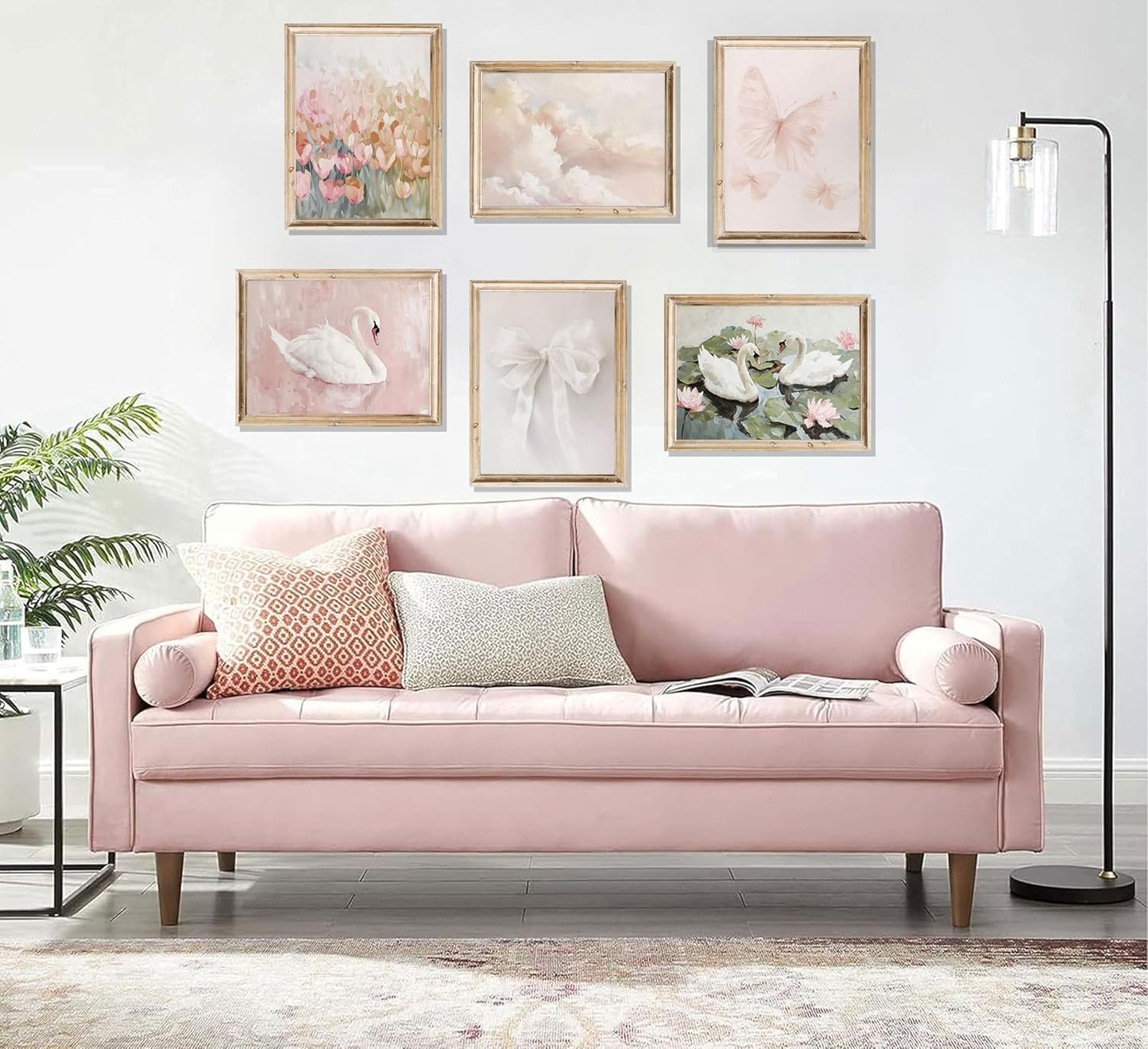 6Pcs Coquette Wall Art Pastel Pink Trendy Canvas Bow Posters White Swan Preppy Painting Butterfly Pictures Aesthetic Floral Prints Nursery Wall Decor for Teen Girls Bedroom College Dorm Unframed