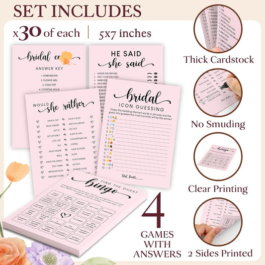 STOFINITY Hilarious Bridal Shower Games 30 Guests - Pink Wedding Games for Reception Decorations, Funny Find The Guest Bingo Game, Would She Rather Bridal Shower Activities