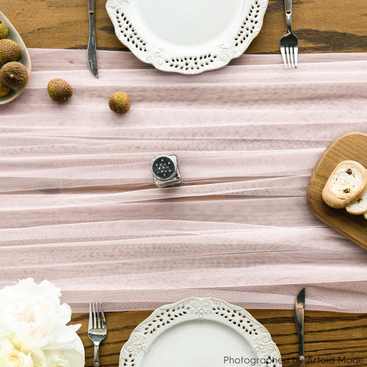 Artoid Mode Blushing Pink Gauze Table Runner 120 Inch 10FT, Seasonal Sheer Kitchen Dining Holiday Wedding Birthday Baby Shower Table Decor for Home Party