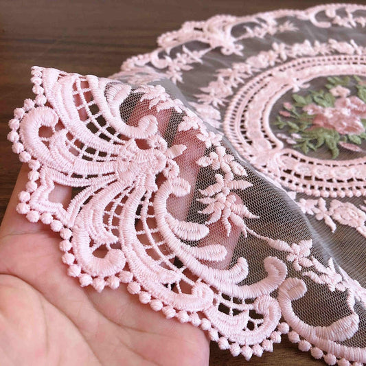 2Pack Retro Lace Placemats, French Crochet Doilies, Handmade Embroidered Table Mats, 12x16-in Pink Place Mats Cup Mat