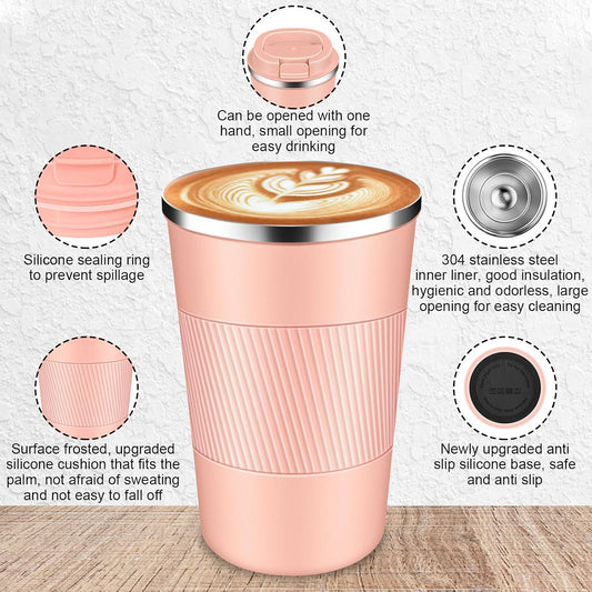 Insulated Travel Coffee Cup with Leak Proof Lid,To Go Camping Stainless Steel Vacuum Coffee Mug, Reusable Coffee Tumblers Hot & Cold Drinks Gifts Multiple Sizes and Colors