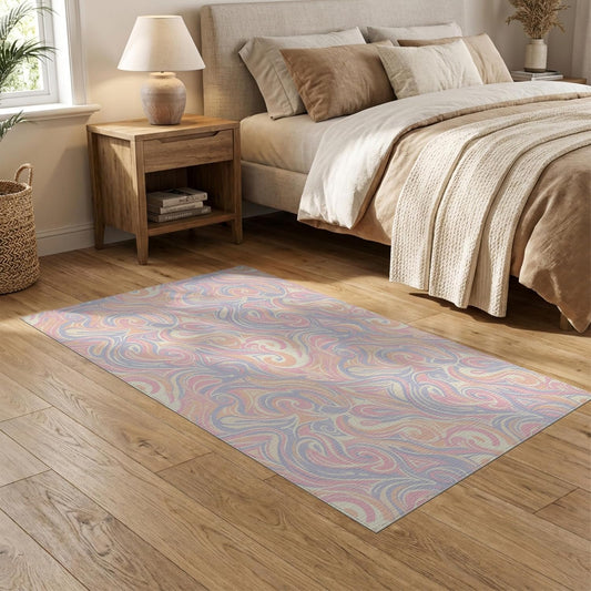 5'x7' Washable Abstract Abstract Area Rug, Blush Pink Flatwoven Floor Covering for Dining Room, Under Table, Home Office, Non-Slip Chair-Friendly Carpet | Ref:2091694