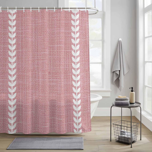 Romantic Pink Linen Texture Waterproof Shower Curtain with Rustproof Grommets Bathroom Curtain 72x84in, White Braided Leaves Shower Curtains Hotel Luxury Quality