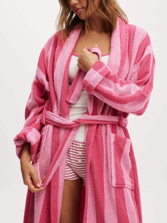 Adoeren Women Plush Soft Long Towel Robe Fleece Cute Print Shawl Collar Spa Bathrobe Lightweight Warm Gown Sleepwear