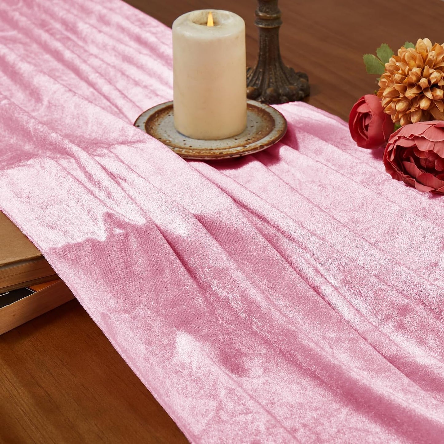 P Pothuiny Velvet Pink Table Runner 20 x 120Inch/ 10ft Long Luxurious Elegant Velvet Fabric Table Runner for Wedding Reception, Thanksgiving, Halloween, Christmas Decor