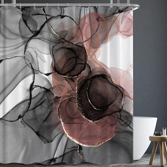 Pink Marble Abstract Shower Curtain - Rose Gold Black Luxury Ombre for Bathroom Set - Modern Red Black Watercolor Texture Ink Paint Waterproof for Bathtub 72x72 Inch
