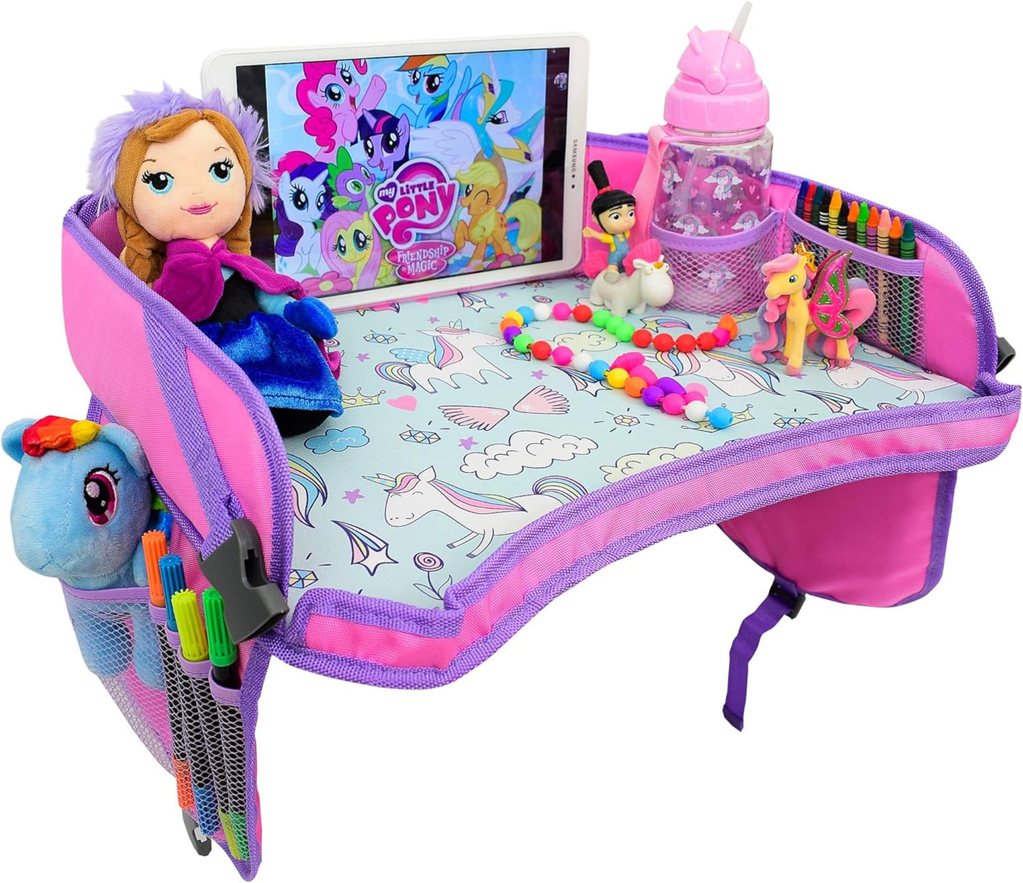ecoZen Lifestyle Pink Toddler Lap Desk Organizer for Car and Airplane - Kids Travel Tray & Road Trip Carseat Table - Kids Travel Essentials - Car Seat Tray - Carseat Table Top for Toddler