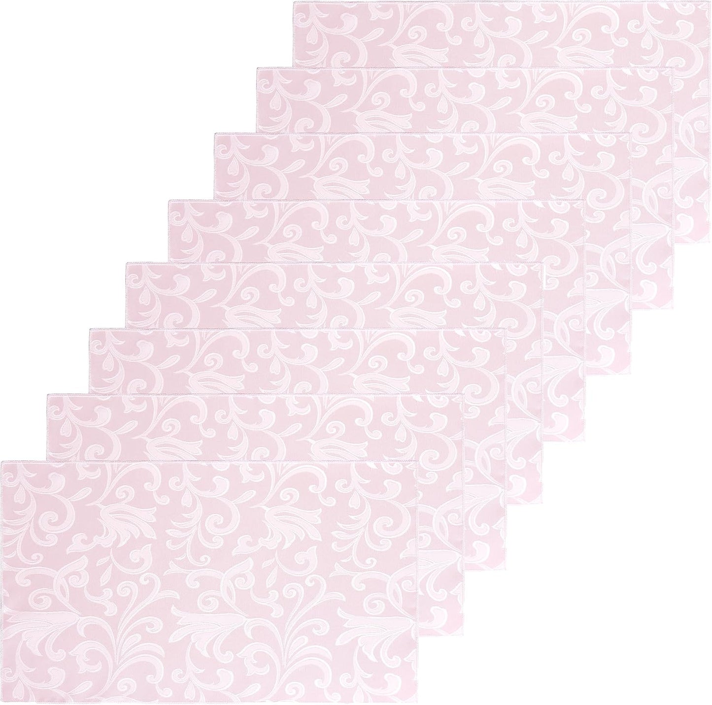 8 Pieces Scroll Damask Jacquard Light Pink Placemats,13 x 19 inch Protect Surface Heat and Stain Resistant Dinner Mats