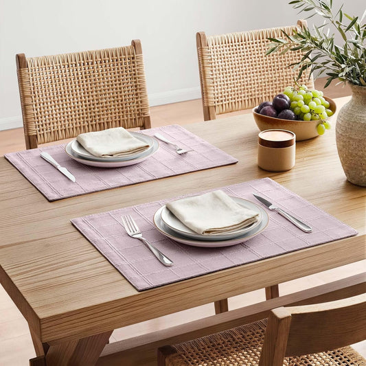 ZeeMart Linen Checked Farmhouse Placemats Set of 6, Pink 13x19in | Double Layer, Reversible, Thick Textured Table Mats, Raised Grid Embroidery, Machine Washable, Boho Home Kitchen Decor