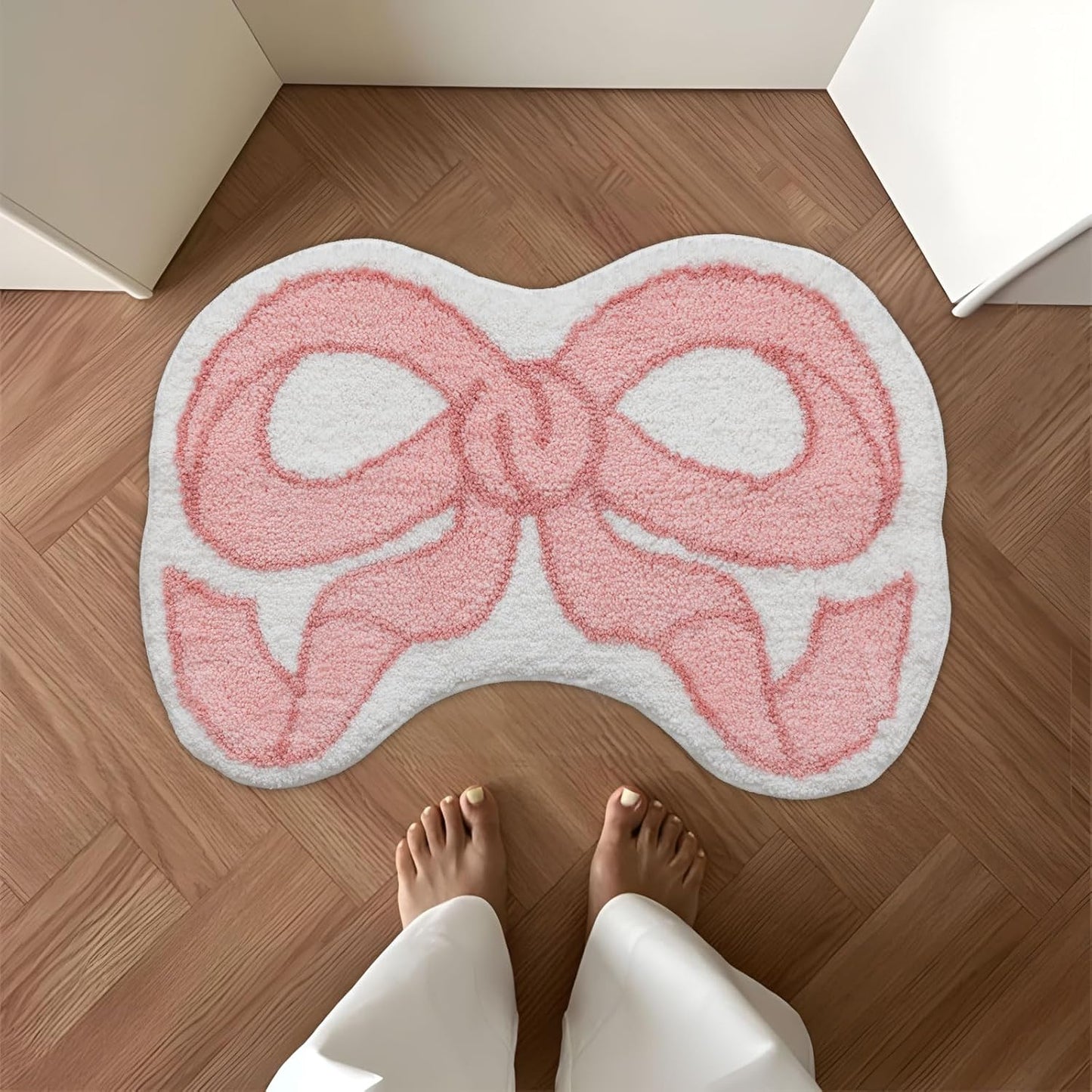 Coquette Bow Rug Pink Bath Mat Bathroom Rugs, Non Slip Cute Bath Rugs Microfiber Plush Bow Decor, Small Preppy Room Decor Washable Absorbent Girl’s Bedside Rug for Bathtub Sink 26"x18"