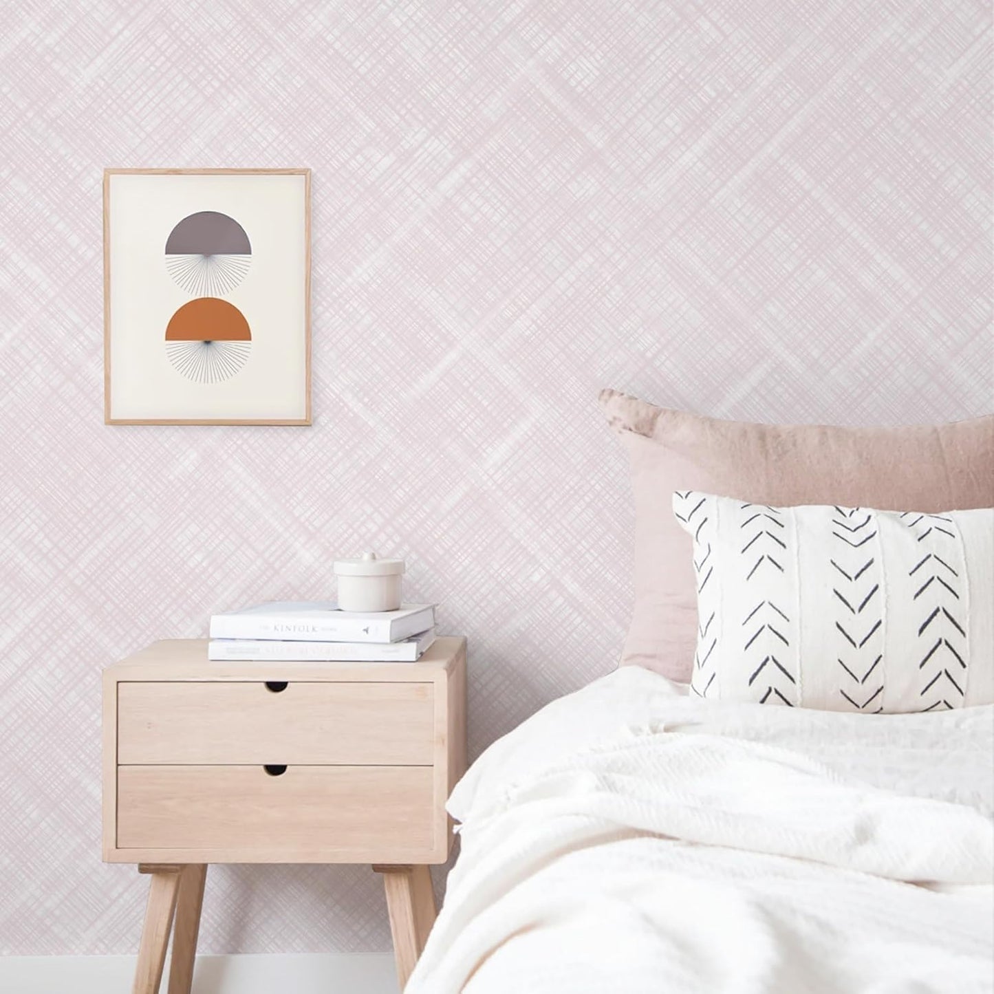 Toduso Pink Peel and Stick Wallpaper Modern Removable Wallpaper Girls Room Boho Wall Paper Waterproof Self-Adhesive Diagonal Line Contact Paper for Bedroom Bathroom Cabinets Decor Vinyl 17.3"x196.8"