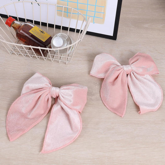 Light Pink Velvet Ribbon Linen Hair Bow Clips 5" Large Velvet Fable Bow Alligator Barrettes Hairpins for Toddler Teens Baby Girls Kids Ponytail Knot Bows Hair Accessory Valentines Gift