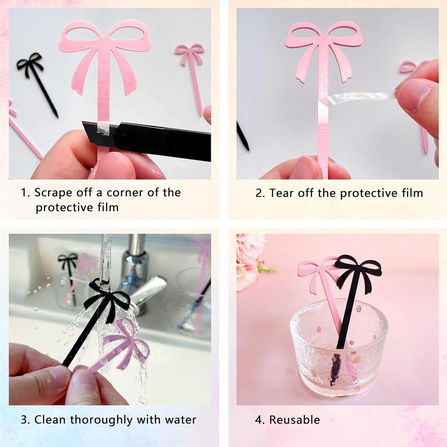 Pink Bow Cocktail Picks 20PCS Cute Fruit Skewers Fancy Toothpicks for Appetizers Drinks Sandwich Cupcake Dessert Food Bowknot Sticks for Coquette Birthday Party Decorations (Pink)