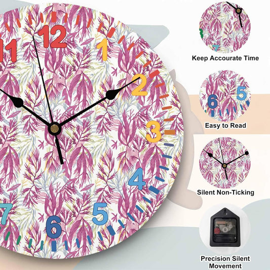 LooPoP Wall Clock Pink Seagrass Clocks PVC Silent Non-Ticking Battery Operated Colorful Teaching Ocean Coral Marine Life Round Clock for Kids Room Living Room Bedroom Office School Wall Decor 10 Inch