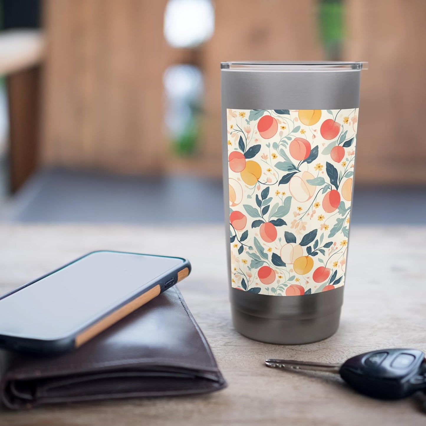 Pattern Art Peach Fruit Vintage Stainless Steel Insulated Tumbler