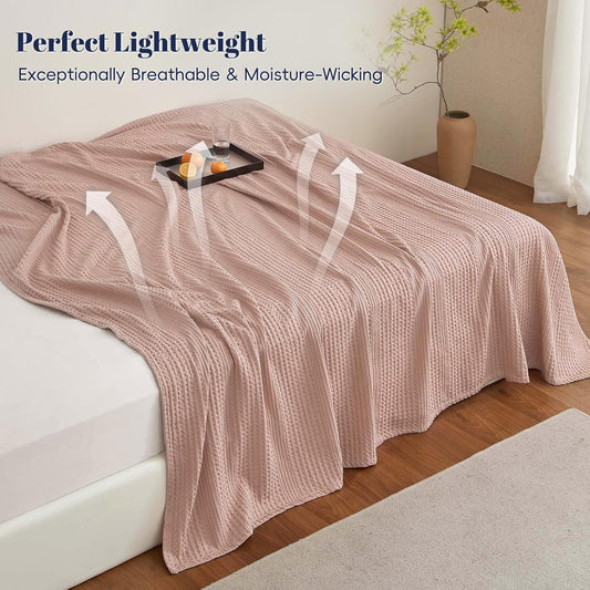 PHF Lightweight Waffle Weave Blanket Queen Size, Breathable & Ultra Soft, 90"x 90" Soft & Cozy Thin Blanket for Spring & Summer & Hot Sleepers, Bed, Home Decor - Rose Pink