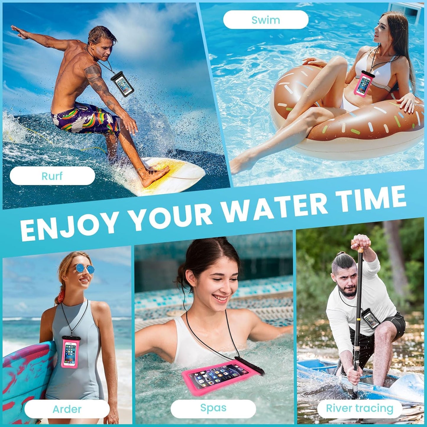 2 Pack Waterproof Floating Phone Pouch IPX8 Floatable Waterproof Phone Case with Lanyard Strap Universal Dry Bags Underwater Case Wallet for iPhone 17/Air16 15 14 13 12 Samsung,Up to 7.2" for Swimming