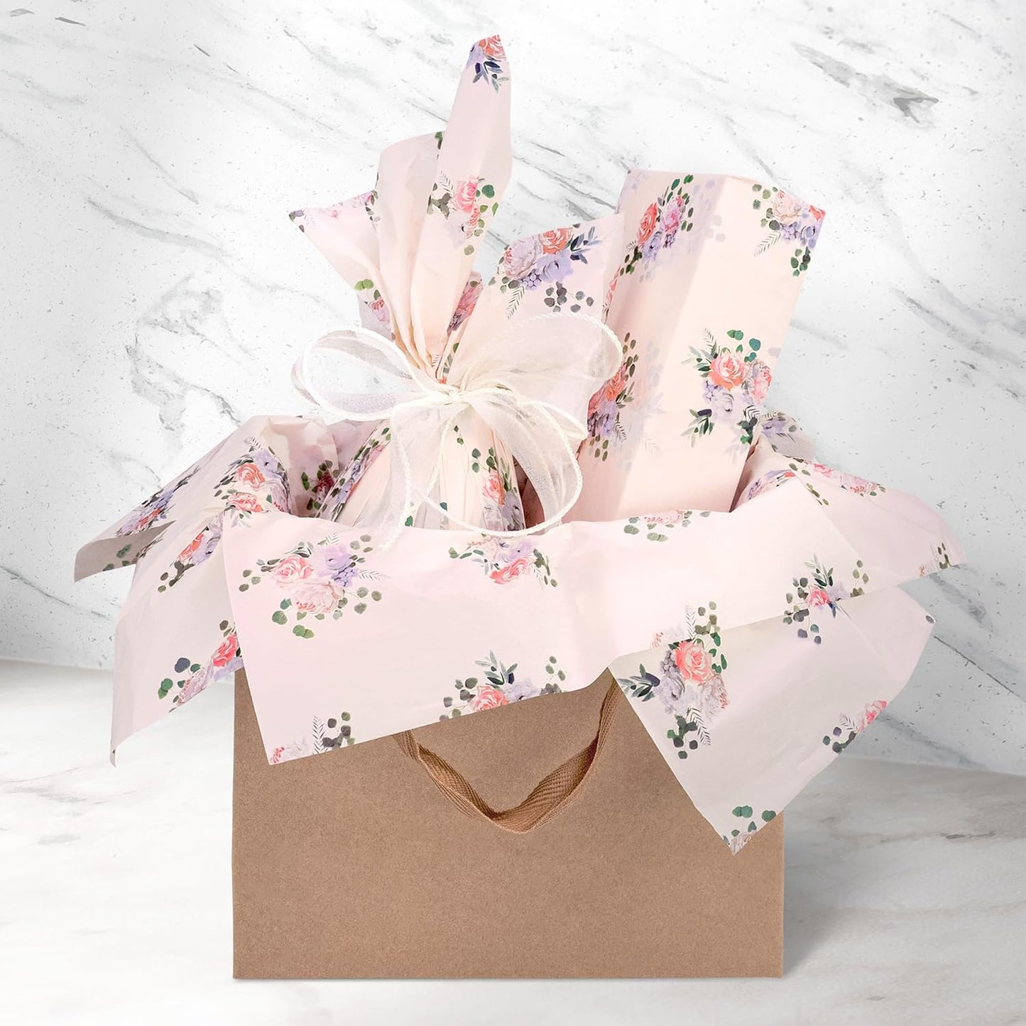 Hi Sasara 60 Sheets Pink Rose Floral Tissue Paper Bulk, 14 x 20 inch, Rose Floral Tissue Paper for Gift Bags, Baby Showers, Wedding, Birthday Party
