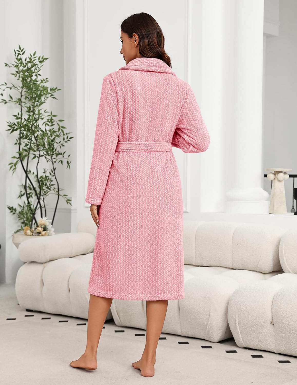 Ekouaer Women's Robe Long Plush Soft Bathrobe Cozy Warm Robes Shawl Collar Sleepwear with Pockets