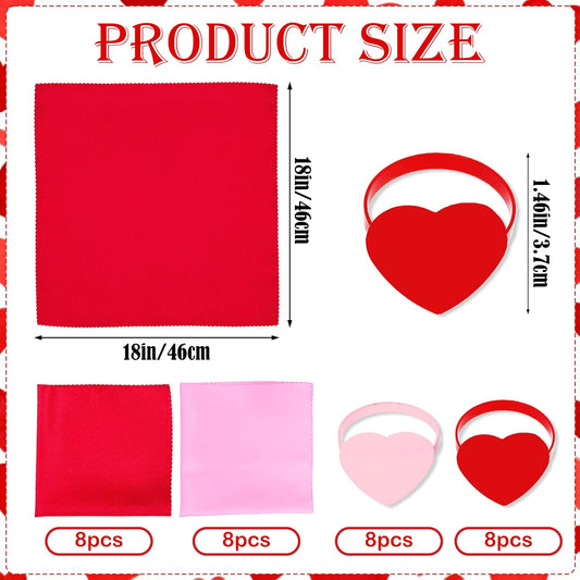 16 Sets Mother's Day Napkins Cloth with Red Pink Heart Napkin Rings 2 Colors Cloth Napkins with Napkin Rings for Mother's Party Table Setting Decor Supplies