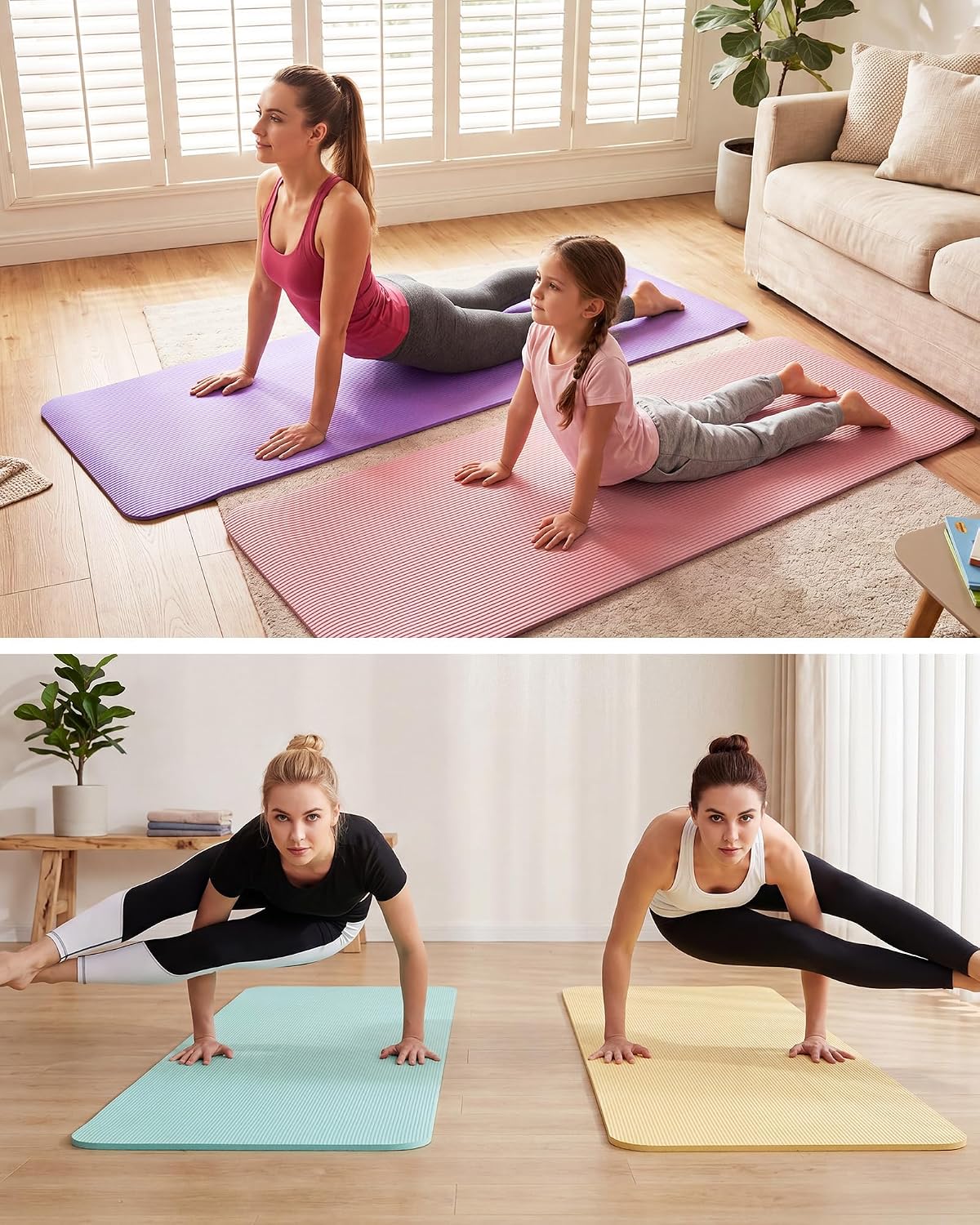 Woanger Yoga Mats (72x24) 3/8 Inch Thick Exercise Yoga Mat for Home Workout with Strap Non Slip Pilates Gym Supplies for Women Men