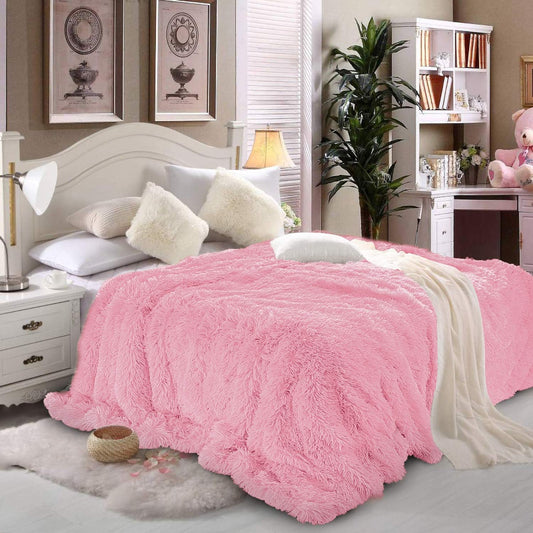 LOCHAS Super Soft Shaggy Faux Fur Blanket, Plush Fuzzy Bed Throw Decorative Washable Cozy Sherpa Fluffy Blankets for Couch Chair Sofa (Baby Pink 50" x 60")