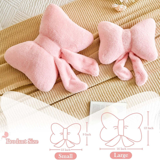 Lfsaaj Bowknot Pillow Pink Cute Bow Decorative Throw Pillows 12" Aesthetic Home Decor Bow Cushions Butterfly Knot Plush Pillow for Bedroom Couch