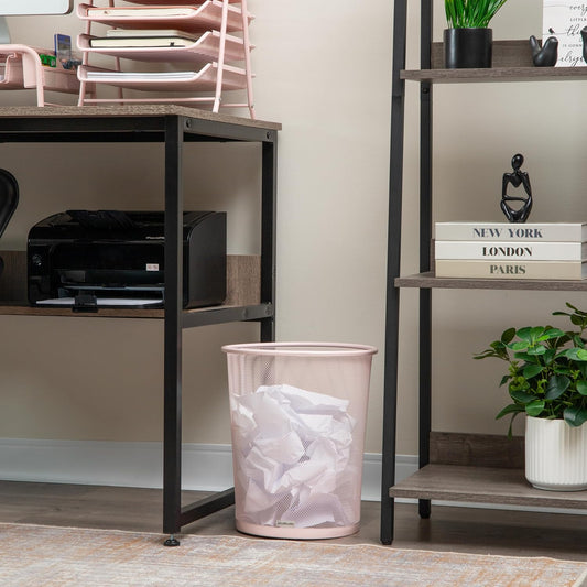 Mind Reader Mesh Trash Can, 16.65L (4.4 gal), Waste Paper Basket, Round, Office, Metal Mesh, Pink