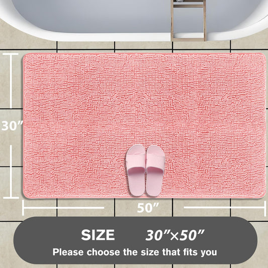 Bathroom Rugs 30 x 50 Inch – Extra Large Bath Mat | Absorbent and Washable Thick Chenille Bath Rugs Non-Slip Runner Rug for Bathroom, Shower, Tub(Pink)