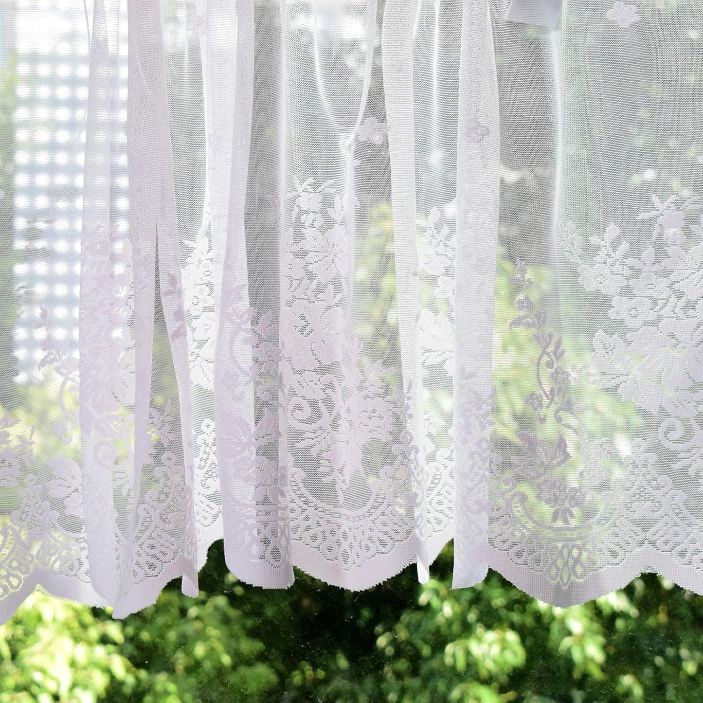 Molaxhome Lace Valances for Windows 51x16in, Floral Embroidered Kitchen Sheer Curtain Half Window Valance Cafe Dinning Bath Room 1 Pcs(Pink)