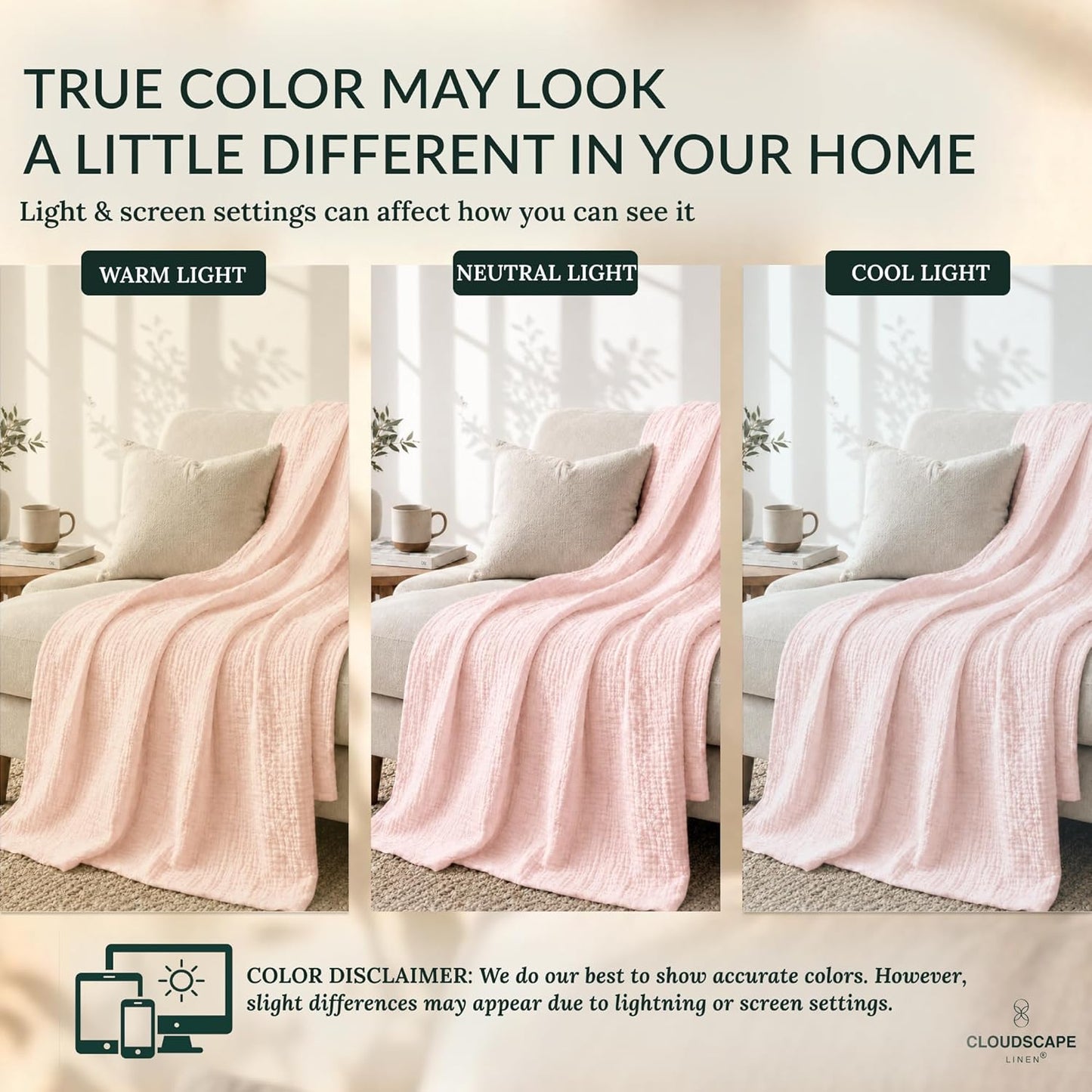 CLOUDSCAPE 4 Layer Muslin Blanket for Adults - 100% Cotton Blanket Queen Size Bedding, 92"x92" Fits Upto Full Size Bed, All-Season Lightweight Gauze Soft, Breathable Summer Blankets - Seashell Pink