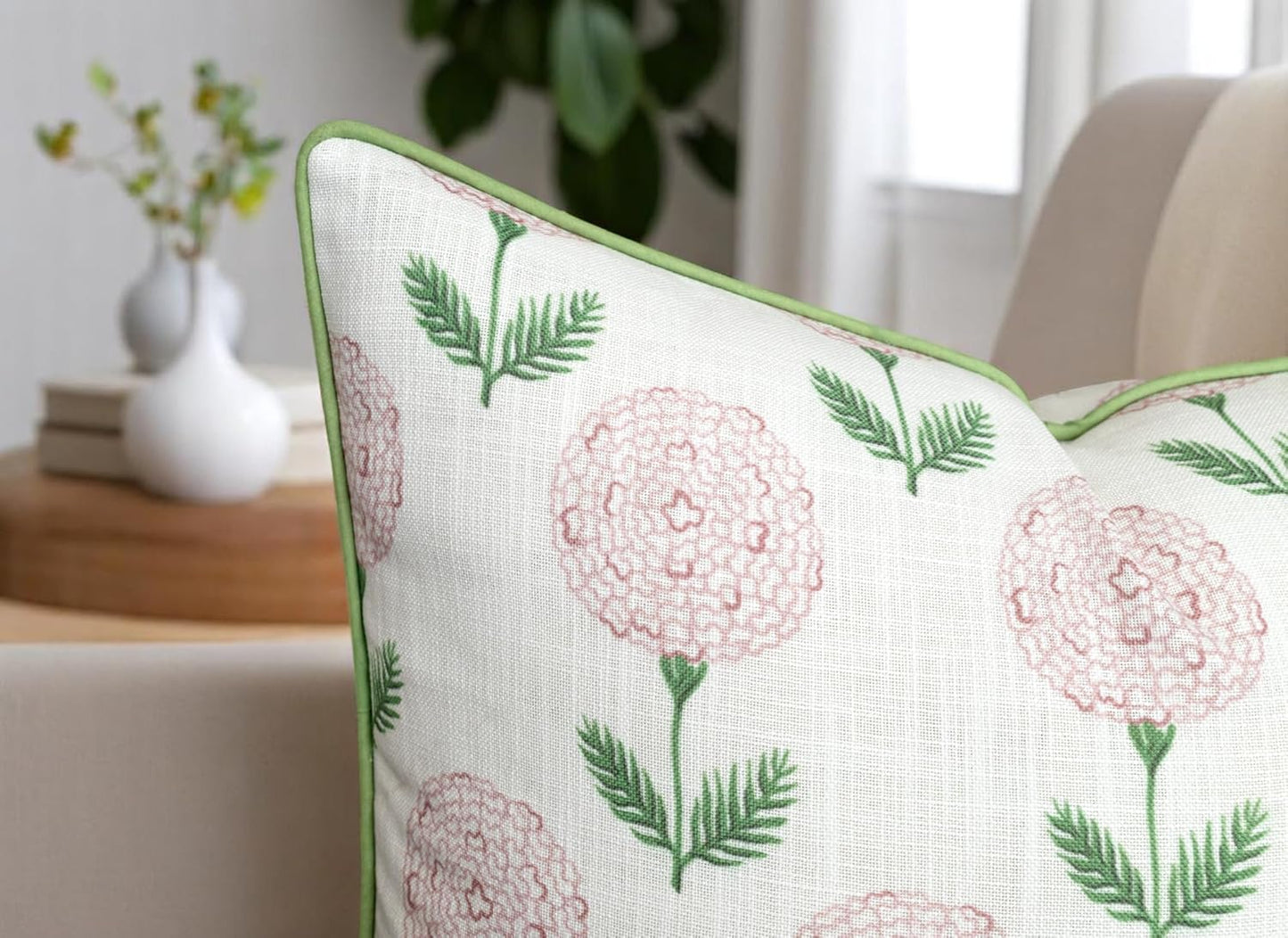 Blush Pink Botanical Print Throw Pillow Cover - 20x20 Inch Cotton Blend - Konkan Floral