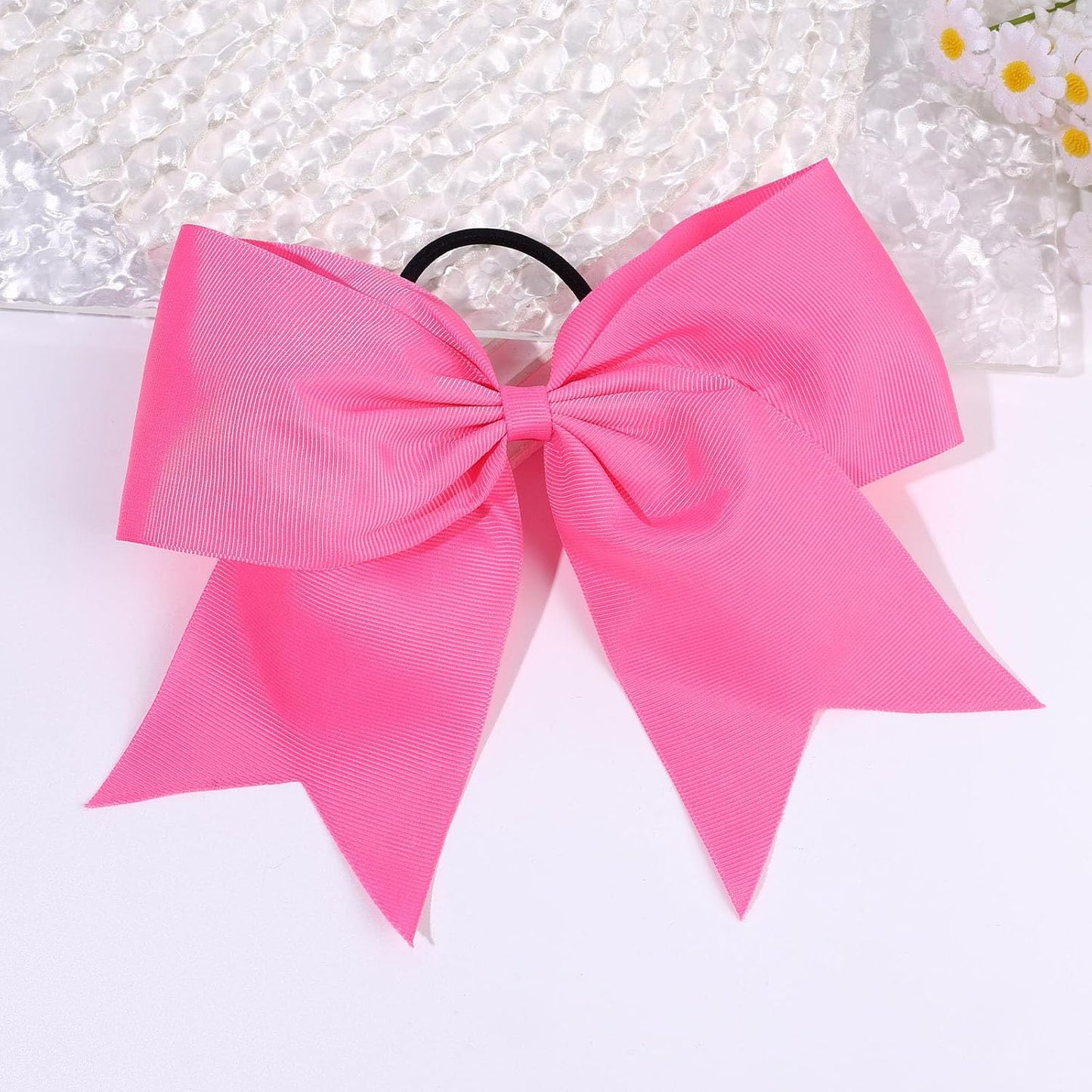 OAOLEER 32PCS 8" Large Cheer Hair Bows for Cheerleader, Big Jumbo Pink Cheering Hair Bows Ponytail Holder Elastic Band Handmade for Cheerleading College Sports (Pink)