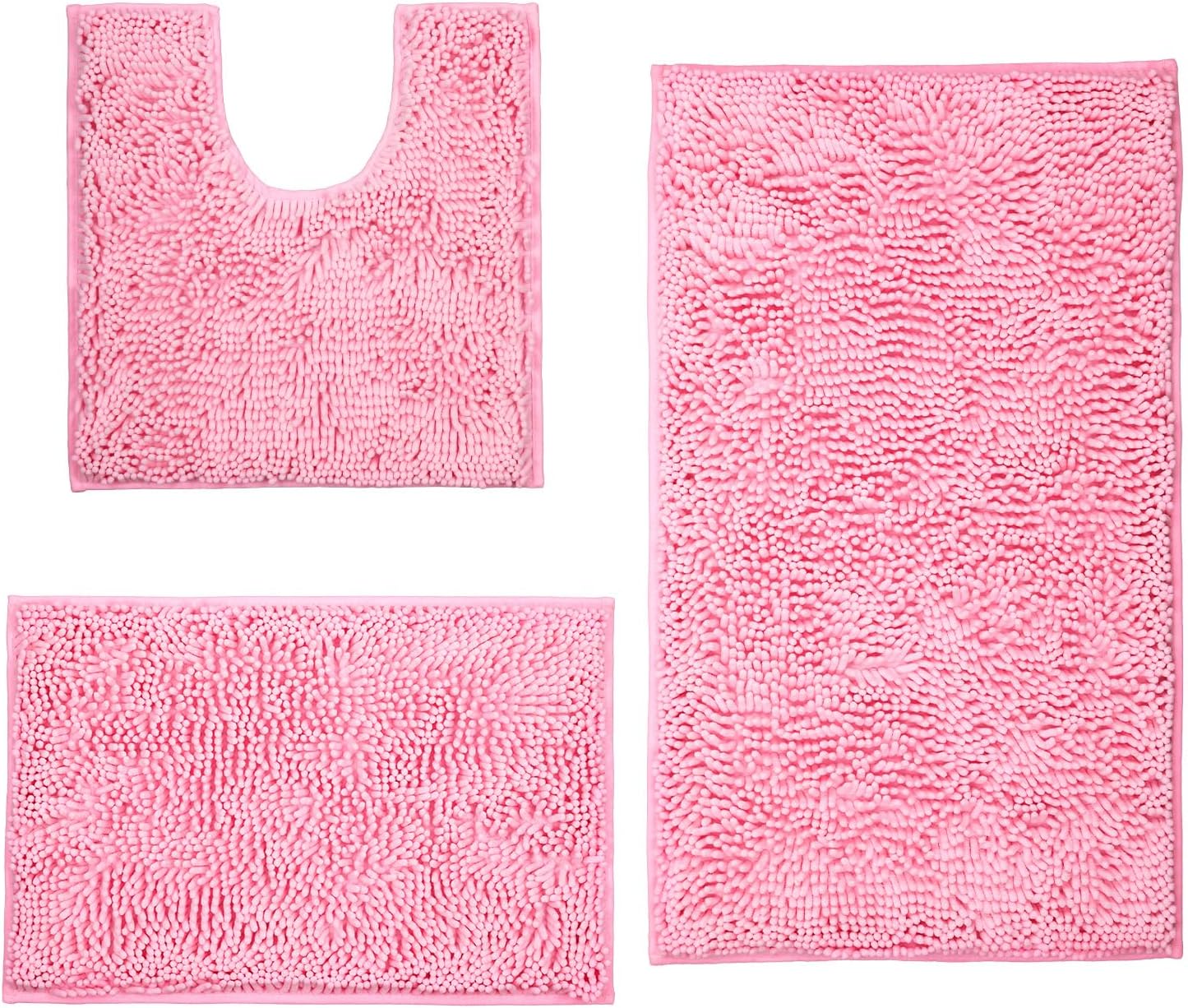 ZiYiJuan Bathroom Rugs, Super Absorbent Luxury Shaggy Chenille Bath Mats, Pink 20x20_17x24_20x32