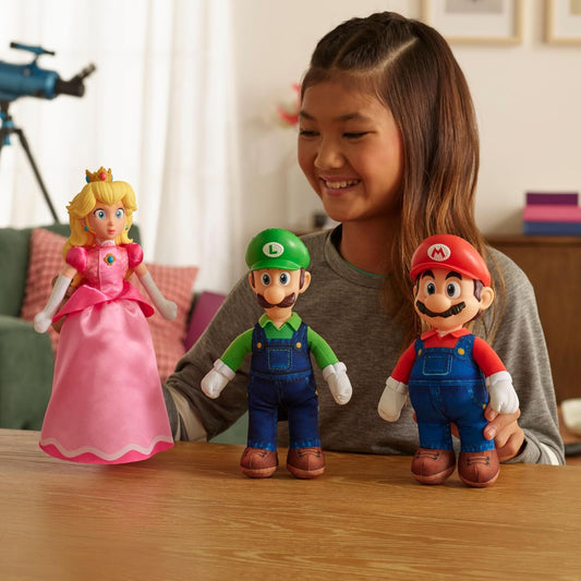 The Super Mario Galaxy Movie – 9" Plush 3-Pack Bundle Series 1 - Premium Detail Roto Head Plush, Includes Mario, Luigi, and Princess Peach Characters!