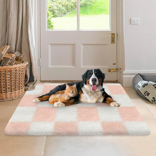 Soft Small Area Rug 2x3 for Bedroom Pink Checkered Rug Plush Shag Carpet for Kids Room Shaggy Throw Rugs Non Silp Indoor Entrance Door Mat for Living Room Dorm Nursery