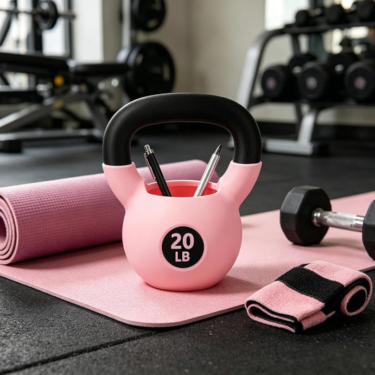 Mini Kettlebell Pen Holder - Desktop Organizer for Fitness Enthusiasts - Unique Squat Design Desk Accessory for Home Funny Desk Organizer for Office, Gift for Weightlifters, Fitness Lovers Pink