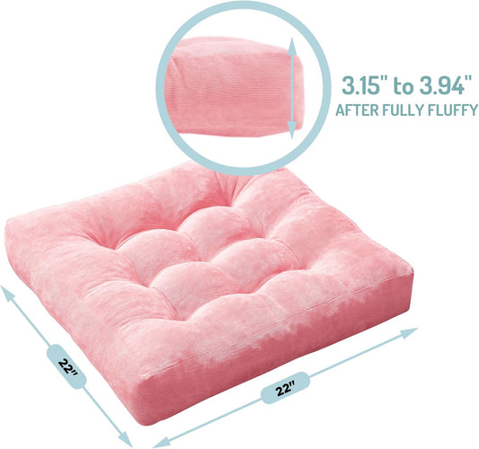 Meditation Floor Pillow Pink, Square Large Pillows Seating for Adults and Teens, Tufted Corduroy Cushion for Living Room Tatami, 22x22 Inch, 1 Count (Pack of 1)