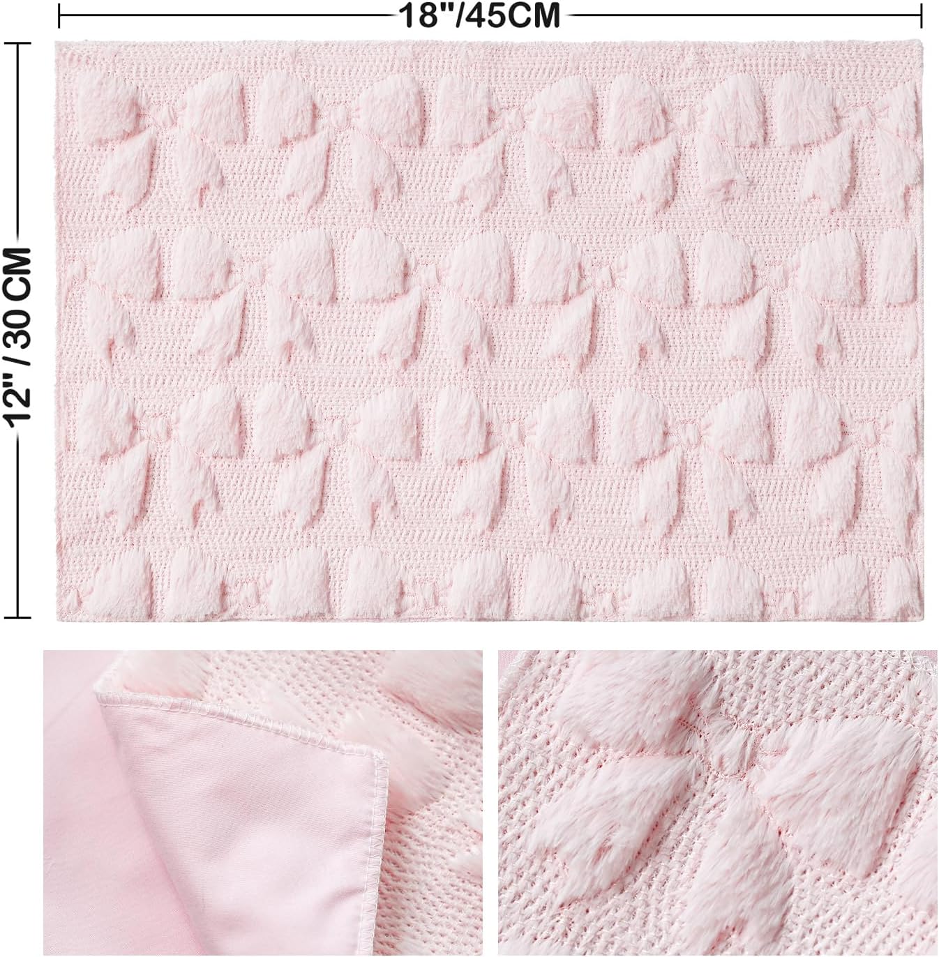 Artoid Mode Pink Bows Spring Placemats Set of 4, 12x18 Inch Soft Plush Faux Fur Wool Holiday Table Mats for Party Kitchen Dining Decoration