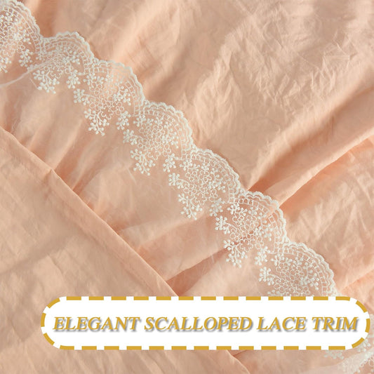 Homechoice Decor Elegant Peach Pink Shower Curtain with Handmade Ruffles and Lace Trim, 72" x 72" Soft Microfiber Shower Curtains for Boho, Farmhouse, and Vintage Bathroom Decor, Machine Washable