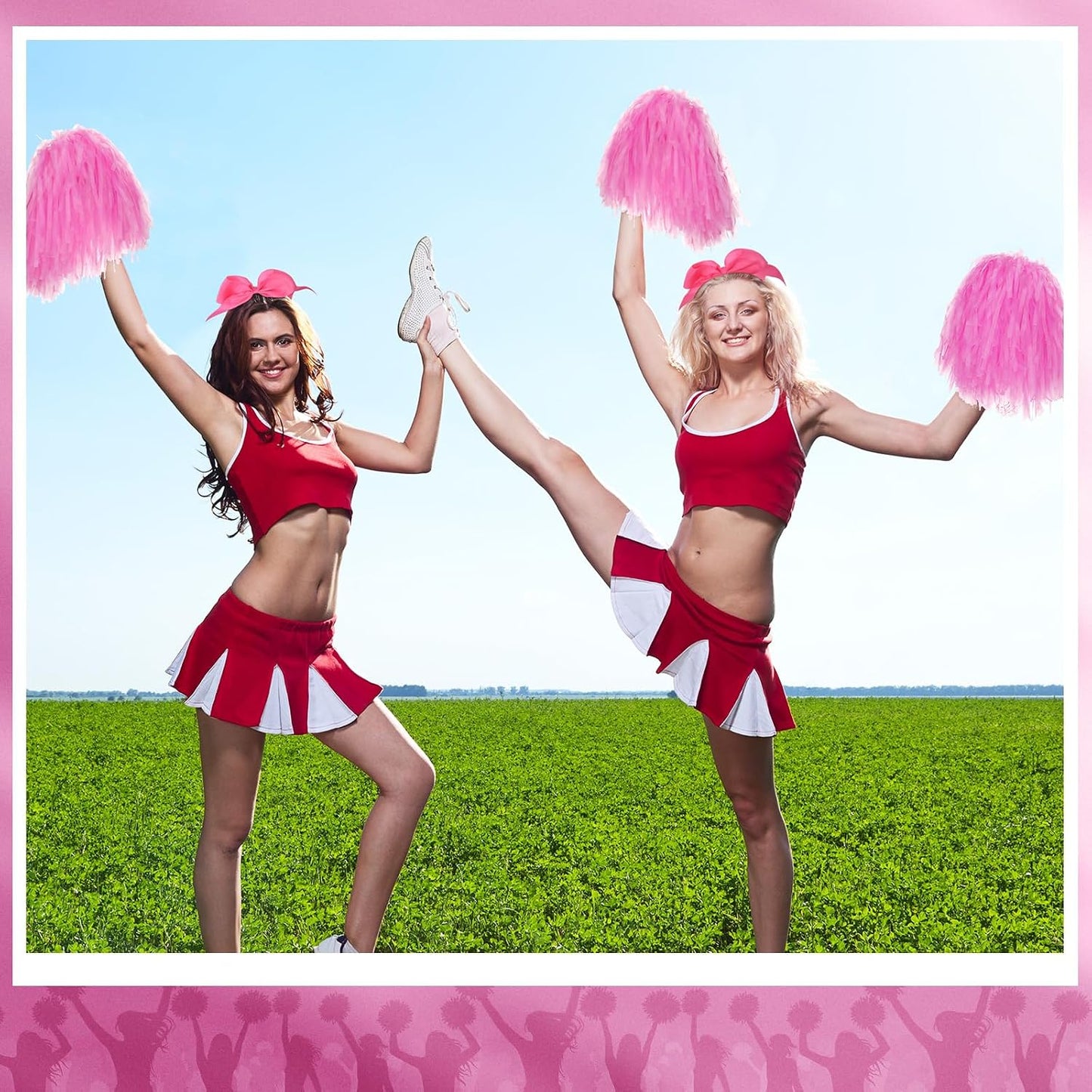 Knitgrip 36 Pcs 10 Inch Cheerleading Pom Poms Bulk and 7 Inch Large Cheerleading Hair Bow for Girl Cheer Pompoms Accessories for Sport Events Dance Party Basketball Football Team
