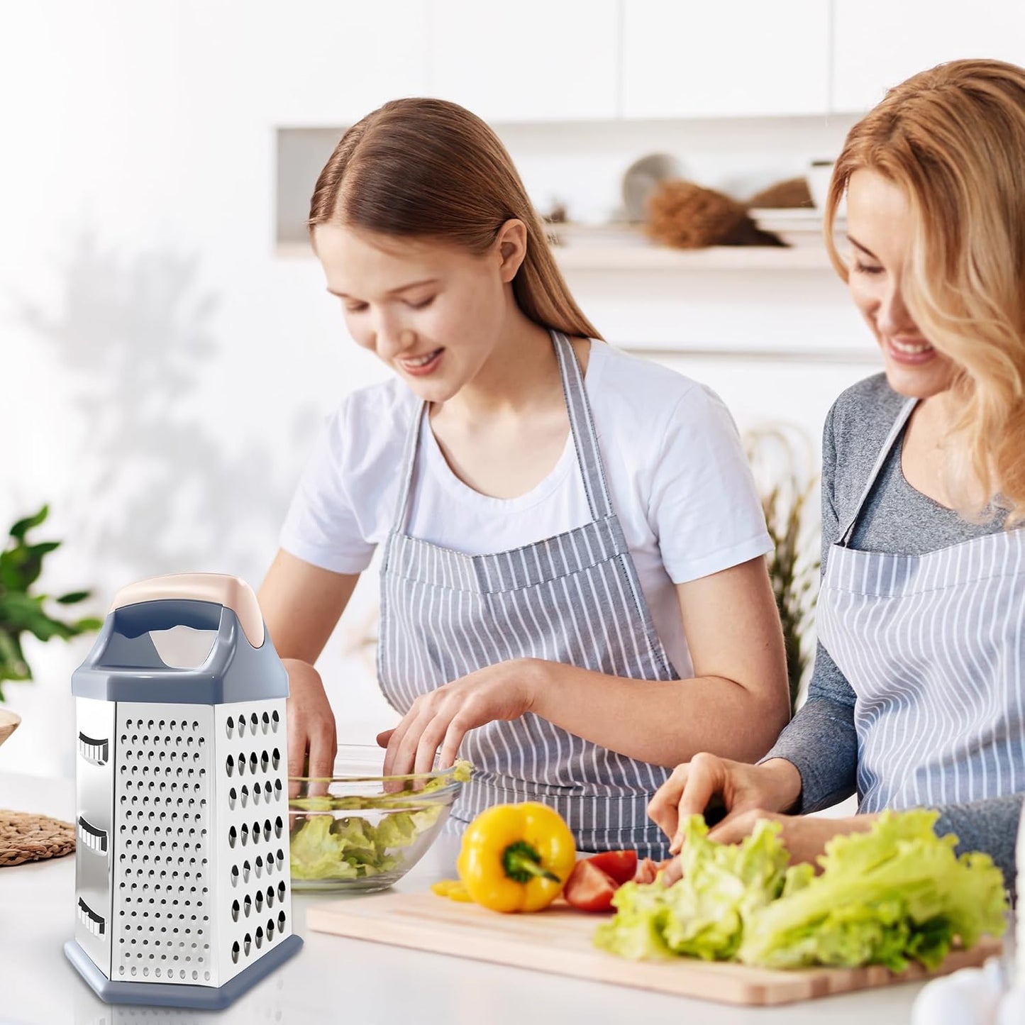 Box grater for kitchen 6 Sided - Cheese Graters Handheld, Stainless Steel Shredder for Food Vegetable Carrot Potato Tomato (Pink)