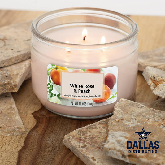 2 Pack White Rose & Peach 3-Wick Candle, 11.5 oz – Scented Soy Wax Candle for Home Décor & Aromatherapy