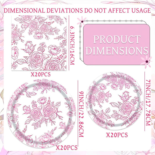 Pink Floral Plates and Napkins Pink Flower Bridal Shower Tableware Decorations Vintage Floral Paper Plates Napkins Something Blue Before I Do Wedding Tea Party Supplies